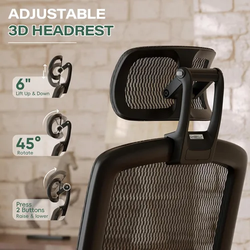 Miniatura 7 de GABRYLLY Silla de oficina ergonómica con reposapiés, silla de escritorio de espalda alta para el hogar - Reposacabezas 3D, brazos abatibles, Negro