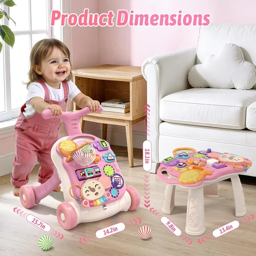 Miniatura 6 de QDRAGON Andador de bebé 3 en 1 y centro de actividades para niñas, aprendiendo a caminar, sentarse a pararse, juguetes educativos tempranos