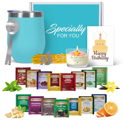 Miniatura 13 de Juego de regalo de té para mujeres y hombres – Elegante juego de té para mujer con 15 tés únicos, vaso de acero inoxidable y 10 pajitas de miel