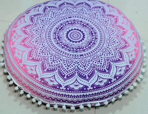 Miniatura 3 de Funda de almohada redonda con diseño de mandala, para asiento, otomano, con pompones, hippie, decorativo, bohemio, indio, de 22 pulgadas