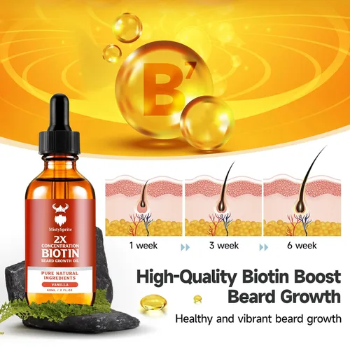 Miniatura 3 de Aceite para el crecimiento de la barba, biotina de concentración 2X para hombres (2 onzas), natural con argán, jojoba y vitaminas, suavizante