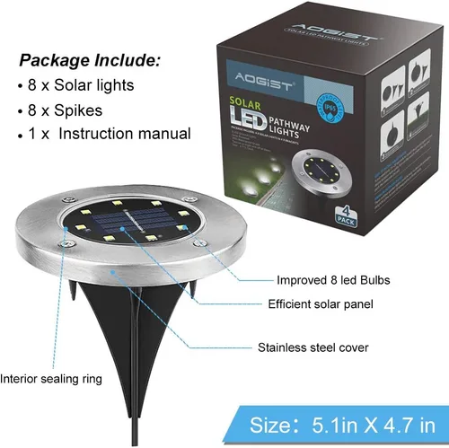 Miniatura 2 de Aogist Luces solares de suelo, luces LED de disco de jardín, iluminación de paisaje al aire libre para césped, patio, camino, terraza, pasarela