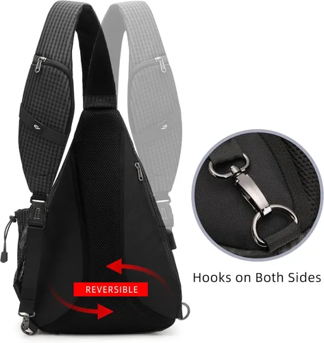 Miniatura 5 de TurnWay - Bolsa bandolera impermeable, bolsa cruzada, bolsa al hombro, con puerto de carga USB para viajes, senderismo, ciclismo, campamento Negro