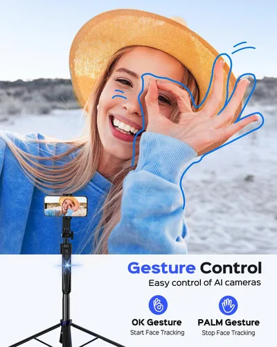 Miniatura 6 de NEMOVA Trípode de seguimiento facial automático de 68 pulgadas para iPhone, trípode de teléfono con rotación de 360° con control remoto inalámbrico