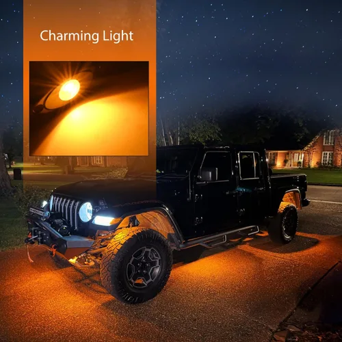 Miniatura 7 de Nilight Luz LED Rock 4 unidades ámbar bajo la rueda de pozo guardabarros vainas impermeables exteriores debajo de la carrocería lámparas laterales