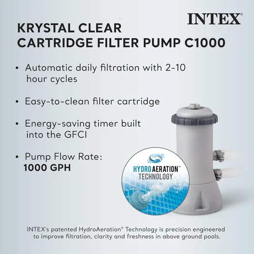 Miniatura 5 de Intex Juego de piscina con marco prisma de 15 x 48 pulgadas sobre el suelo con bomba de filtro, escalera, cubierta de piscina y kit de limpieza