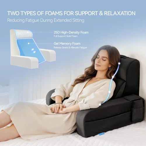 Miniatura 3 de Kayfia Almohada de lectura, almohada de espalda 10 en 1 para cama sentada con reposabrazos desmontable, respaldo con espuma viscoelástica de gel