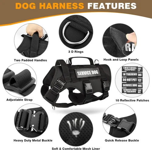 Miniatura 3 de WINSEE - Arnés tipo chaleco para perro de servicio para perro mediano, chaleco táctico MOLLE con 10 parches para mascotas, arnés resistente sin
