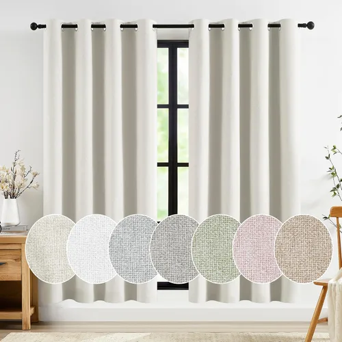 Miniatura 12 de Jubilantex Cortinas opacas plisadas negras de 63 pulgadas, cortinas de lino sintético para dormitorio, sala de estar, casa rural, juego de cortinas