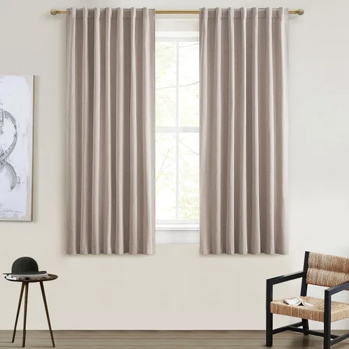Miniatura 39 de Cortinas opacas extraanchas, 2 paneles para puertas corredizas de vidrio, moderna mezcla de lino plisado pesado, piso a techo, ventanas grandes, 70