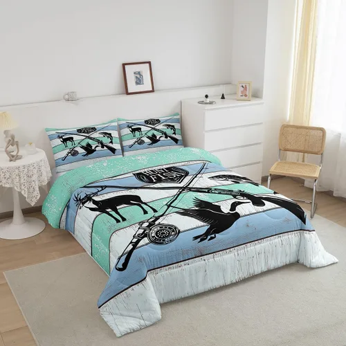 Miniatura 3 de Castle Fairy Hunt Fish Juego de Edredón Tamaño Queen, Juego de Ropa de Cama de Tablones de Madera Estilo Granja con 2 Fundas de Almohada, Juego