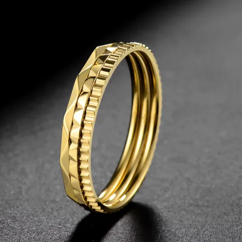 Miniatura 3 de KAZITSAN Anillos de acero inoxidable para mujer, 3 unidades, de 0.039 pulgadas, banda lisa, apilables, anillos para el pulgar, plataorooro rosa