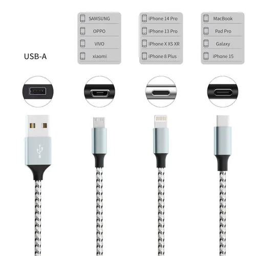 Miniatura 9 de Cable de carga múltiple (paquete de 2 de 4 pies), cable de carga múltiple de nailon trenzado para múltiples dispositivos, cable de carga 3 en 1