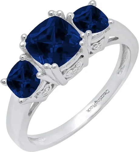 Miniatura 34 de Dazzlingrock Collection Anillo de boda de 3 piedras preciosas creadas en el centro de cojín de 0.04 quilates y diamante blanco natural redondo