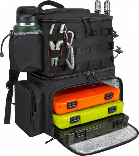 Miniatura 12 de MATEIN Mochila para Pesca, Bolsa de Equipo de Pesca Resistente al Agua con Soportes para Caña de Pescar y Enfriador, Regalos de Equipo para Hombres