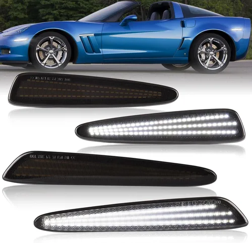 Gempro Luces LED blancas de marcador lateral para guardabarros delanteros y traseros, luces de señal de estacionamiento para Chevy Corvette C6