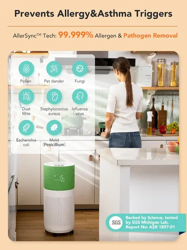 Miniatura 4 de CleanForce - Purificadores de aire para el hogar, habitación grande de hasta 2550 pies cuadrados, el limpiador de aire HEPA H13 funciona con Alexa
