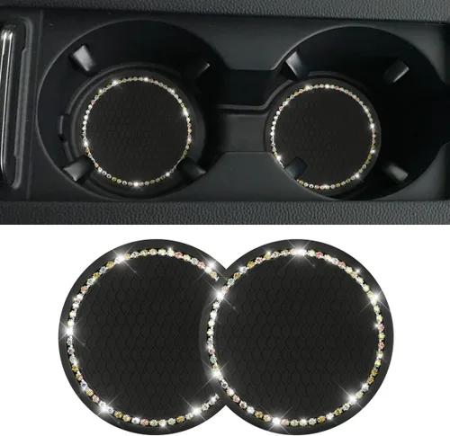 Paquete de 2 Posavasos Brillantes para Portavasos, Inserto de Diamantes de Imitación de Cristal de 2.75 Pulgadas, Universal para Automóviles,