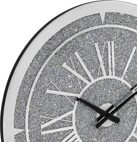 Miniatura 5 de SHYFOY Reloj de pared de diamante triturado, reloj de pared redondo de lujo de 24 pulgadas con cristal de espejo, números romanos elegantes