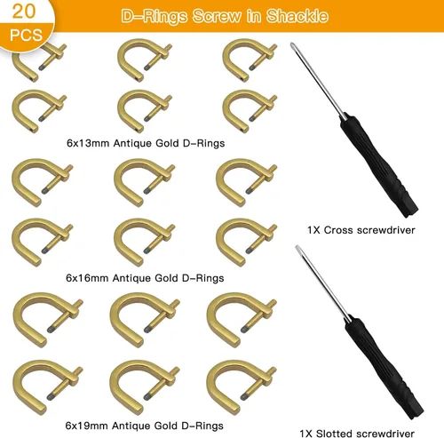 Miniatura 3 de 18 anillos en D de tornillo, 3 tamaños de herradura en forma de U, anillo D de tornillo en forma de U, anillo semicírculo D con 2 destornilladores