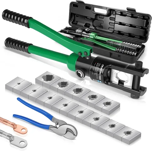 Miniatura 8 de Herramienta de prensado hidráulico, kit de herramientas de crimpado de alambre hidráulico de 16 toneladas con cortador de cables y 13 pares