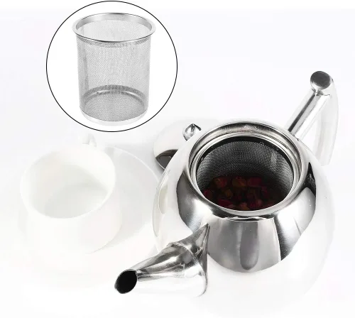 Miniatura 3 de Jarra de café de acero inoxidable de 1,5 litros, con fondo plano grueso, acabado brillante, filtro incluido para el hogar, hotel, cafetería, bar