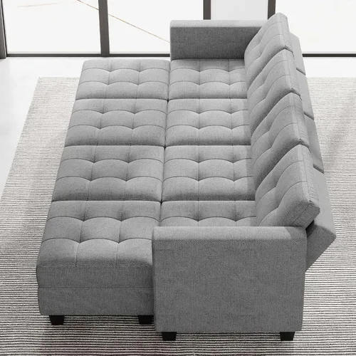 Miniatura 5 de Belffin Sofá cama modular de almacenamiento, sofá seccional con tumbonas anchas, sofá seccional convertible, sofá cama modular, cama gris claro