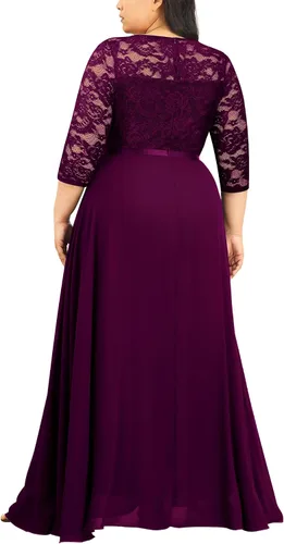 Miniatura 2 de Miusol Vestido largo formal de encaje floral con cuello en V para mujer, talla grande, para dama de honor, fiesta