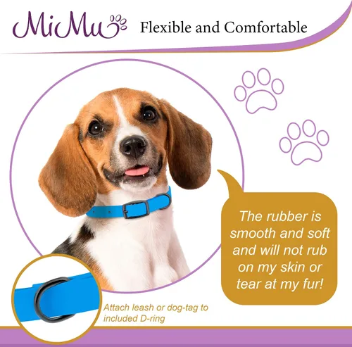Miniatura 5 de MiMu Collar pequeño de silicona para perro, collar de perro elegante azul de 18 pulgadas con hebilla de punta y bucle de correa con anillo en D
