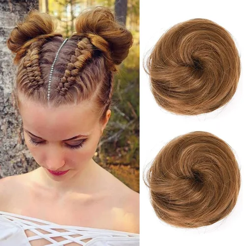 Miniatura 25 de REECHO Piezas de cabello Space Bun, 2 extensiones de moño mini con clip de pinza en extensiones de moño falsas de orejas de gato y desordenadas