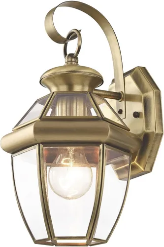 Livex Lighting 2051-01 Monterey 1 Lámpara de pared exterior con acabado de latón antiguo, acabado en latón macizo con vidrio biselado transparente