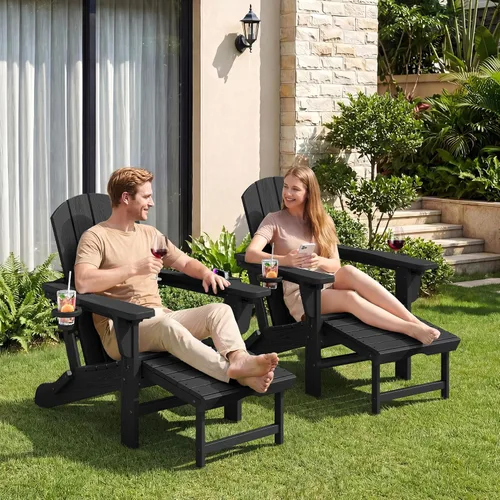 Miniatura 9 de KINGYES Silla Adirondack plegable ajustable con otomana retráctil, silla reclinable Adirondack de polietileno de alta densidad con soporte