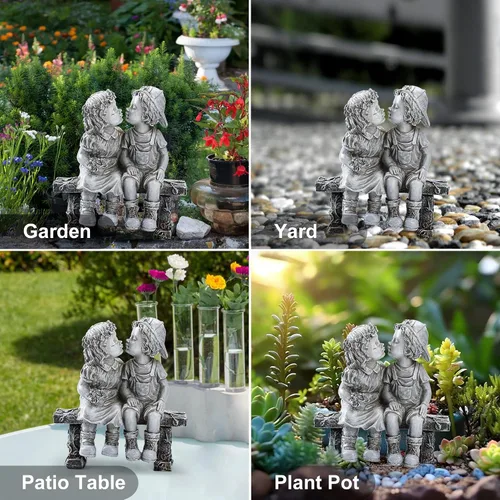 Miniatura 6 de Lily's Home Estatua de perro y niño de pesca de 11 pulgadas – Decoración de jardín de resina para exteriores – Decoración para exteriores y jardín