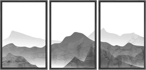Miniatura 38 de SIGNWIN Lienzo enmarcado para pared, juego de arte tranquilo con reflejo de lago, acuarela, montaña y agua, ilustraciones modernas, arte abstracto