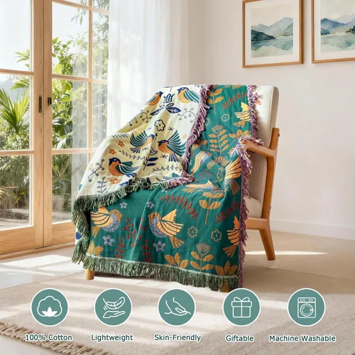 Miniatura 2 de Manta bohemia – Manta suave 100% algodón para cama, 50 x 60 pulgadas, reversible, transpirable, ligera, para otoño, todas las estaciones, decoración