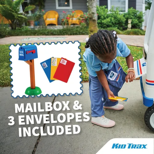 Miniatura 5 de Kid Trax - Camión infantil de correo USPS de 6 V, peso máximo de 60 libras; incluye buzón, sobres de juego, faros delanteros y bocina funcionales
