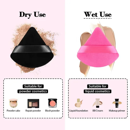 Miniatura 3 de 8 piezas Esponja para polvo de cara triangular suave de terciopelo en polvo para polvo suelto, esponja para maquillaje corporal, esponja para Negro