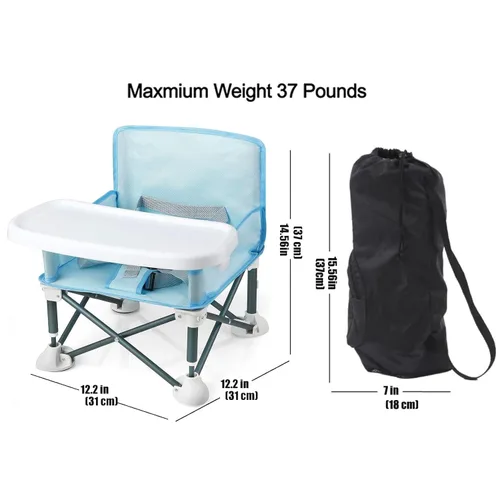 Miniatura 5 de PandaEar Asiento elevador de viaje portátil con bandeja Asiento plegable para bebé, silla alta para mesa de comedor Silla de camping compacta