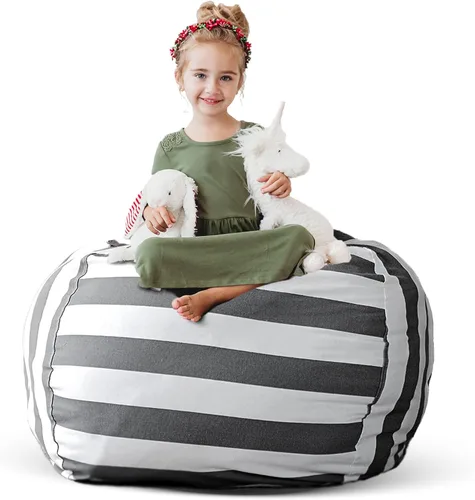 Miniatura 14 de Creative QT Stuff 'n Sit - Funda de almacenamiento de puf grande de 33 pulgadas para animales de peluche y juguetes, silla puf gigante para niños