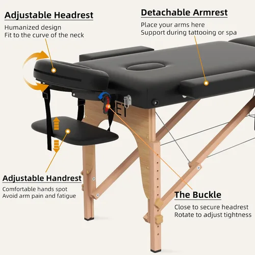 Miniatura 6 de ABET Mesa de masaje, cama plegable portátil de 3 cuerpos para extensiones de pestañas, altura ajustable, ligera, profesional, mesa de spa facial
