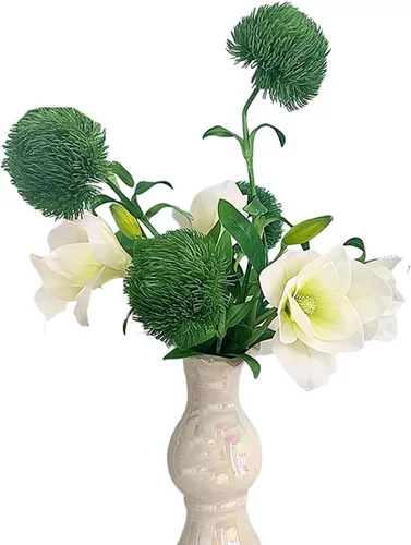 Artificial Flower Green Dianthus Trick and White Magnolia Fake Plant Lifelike Home Decor for Kitchen Living Room Hotel Decor(6, 4Green Dianthus