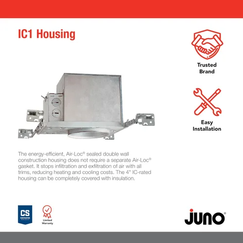 Miniatura 2 de Juno - Carcasa de luz de techo incandescente de 4 pulgadas para construcción nueva, luz empotrada con clasificación IC con perchas ajustables