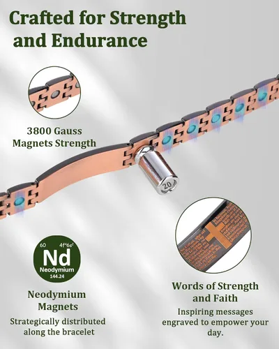 Miniatura 4 de Juego de pulsera magnética y anillo para hombre, 99.99% de cobre puro, diseño de cruz ajustable y nudo celta, regalo para papá