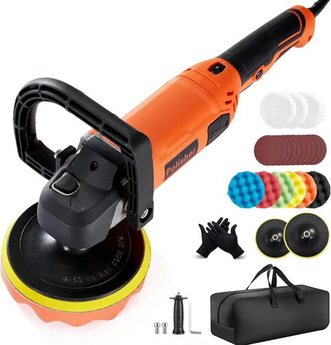Pulidora de búfer, 1600 W, 7 pulgadas/6 pulgadas, pulidora rotativa de cera, 8 velocidades variables 500-3600 RPM, Pulidora De Autos para automóvil,