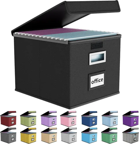 Miniatura 49 de Caja Organizadora de Archivos con Tapa, Caja Organizadora Plegable de Cuero Sintético para Carpetas Colgantes con Rieles de Plástico, Cajas (cuero)