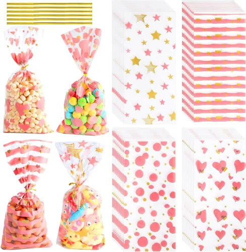 Miniatura 26 de 100 bolsas de regalo de celofán con estampado de estrellas, de 6 x 10 pulgadas, bolsas de regalo de celofán, bolsas de regalo de fiesta, bolsas