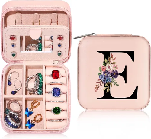 Parima Joyero pequeño para niñas, joyero con inicial de viaje para niñas Caja organizadora de joyas pequeña Joyero de viaje organizador de joyero