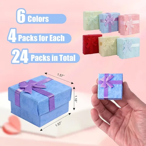 Miniatura 2 de Juego de 24 cajas de regalo, cajas de joyería de colores surtidos, pequeña caja de regalo dura para aretes de anillo, cajas de regalo de joyería