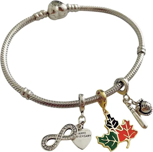 Miniatura 3 de BOLENVI Abalorio de plata de ley 925 con dije de béisbol para pulseras o collares similares, Plata esterlina, Sin gemas.
