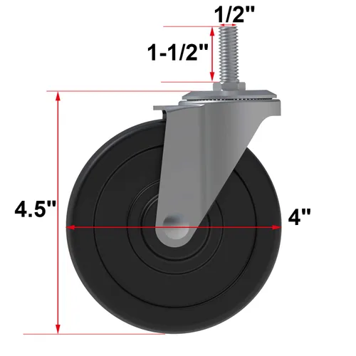 Miniatura 2 de AAGUT Ruedas giratorias de goma de 4 pulgadas, vástago roscado de 1/2"-13x1.5", paquete de 4 con 4 tuercas y 1 llave inglesa